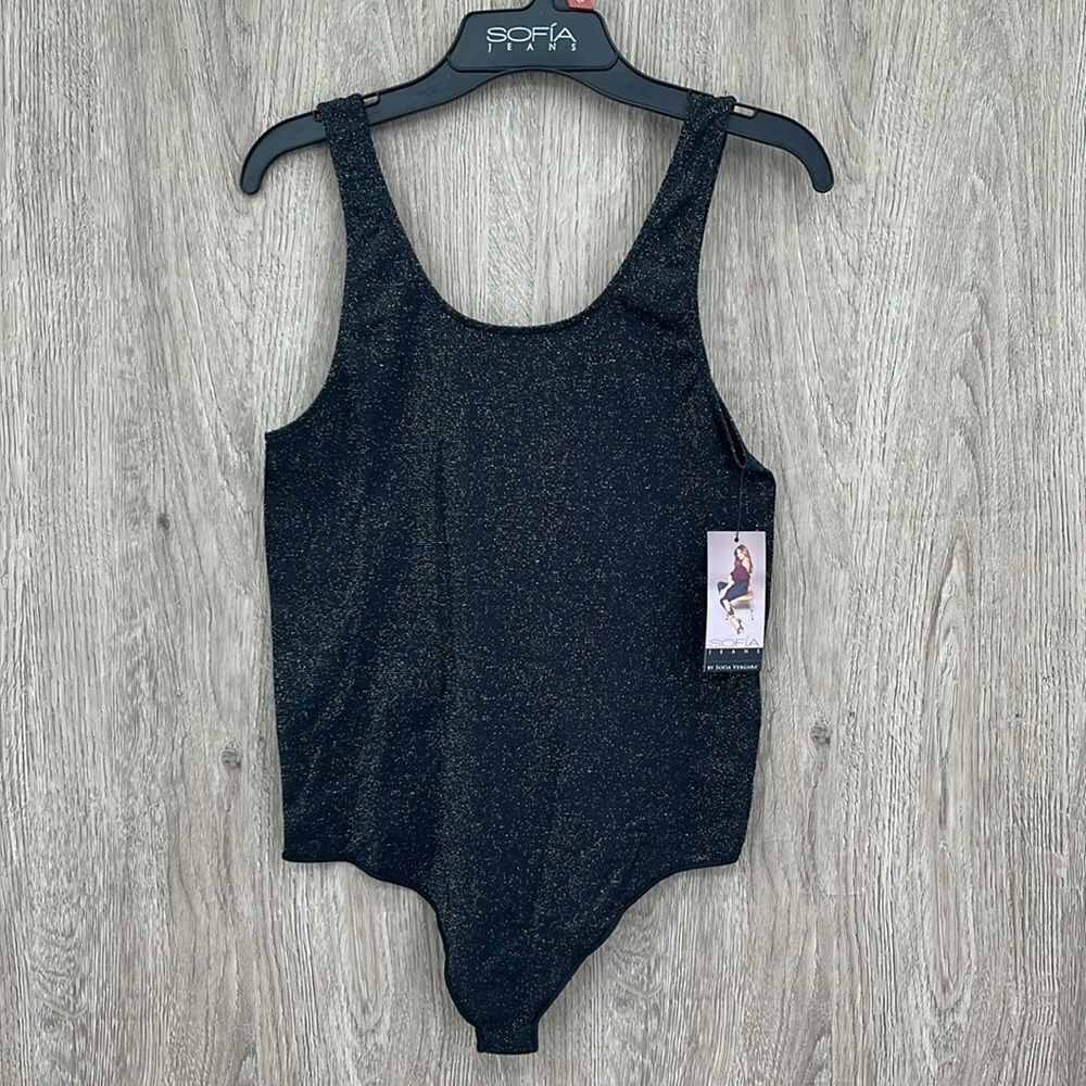 Sofia Jeans Women's Seamless Lurex Thread Scoop Neck Bodysuit, Size M
